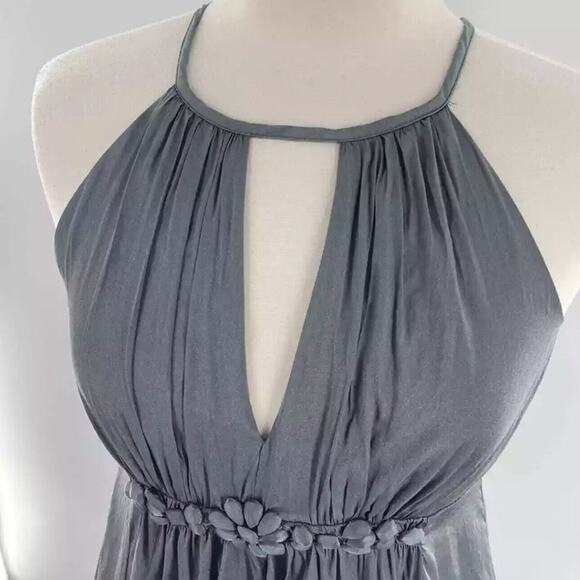 Esley Women's Black Floral Waist Satin Halter Dress Knee Length Size Small - Picture 10 of 12